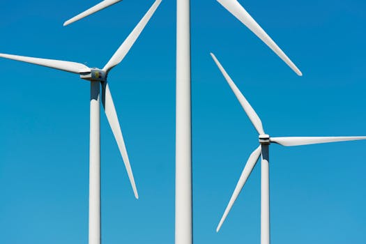 Wind turbine against a blue sky